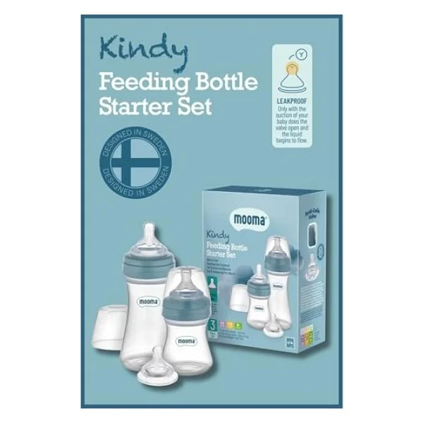 Mooma Kindy Antikolik 150 ml, 250 ml PP Biberon Başlangıç Seti, Mavi - Görsel 4