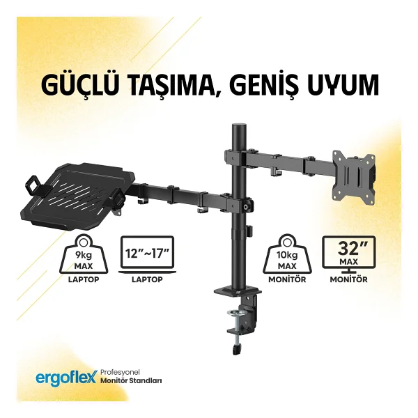 Ergoflex EF74 13-32 inç İki Kollu Monitör Standı - Görsel 3