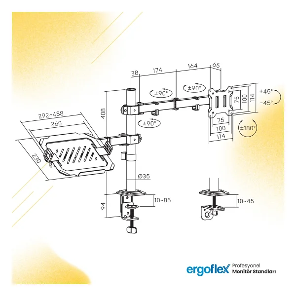 Ergoflex EF74 13-32 inç İki Kollu Monitör Standı - Görsel 6