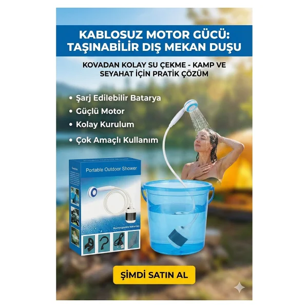 Taşınabilir Şarjlı Seyyar Duş Seti Pompa - Hortum - Duş Başlığı - Görsel 3