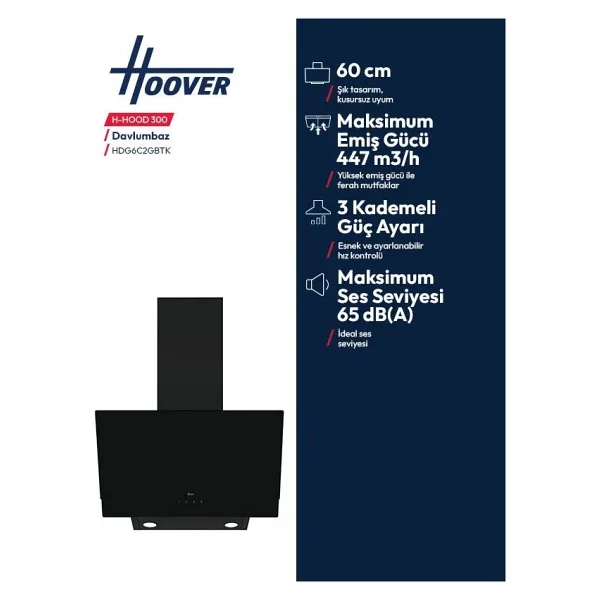 Hoover HDG6C2GBTK Siyah Duvar Tipi Davlumbaz - Görsel 5