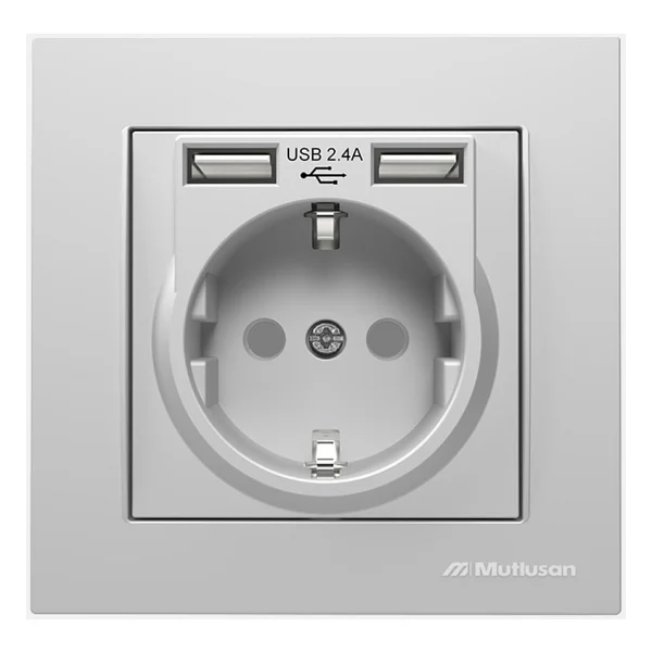 Mutlusan Rita Inox Sıva Altı Çerçeveli 2 USB'li Ç.K Topraklı Priz - Görsel 2