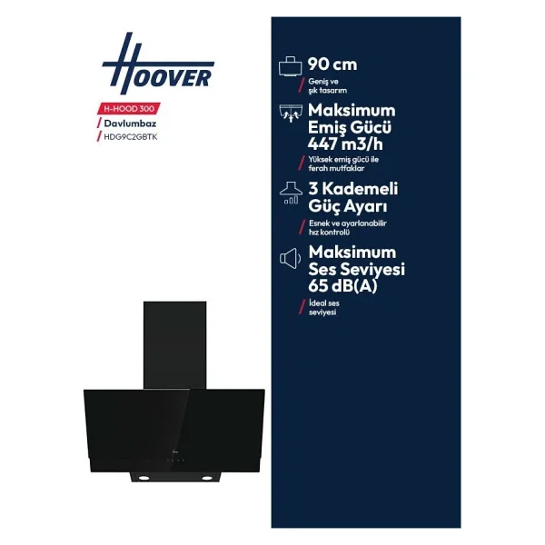 Hoover HDG9C2GBTK Siyah Duvar Tipi Davlumbaz - Görsel 6