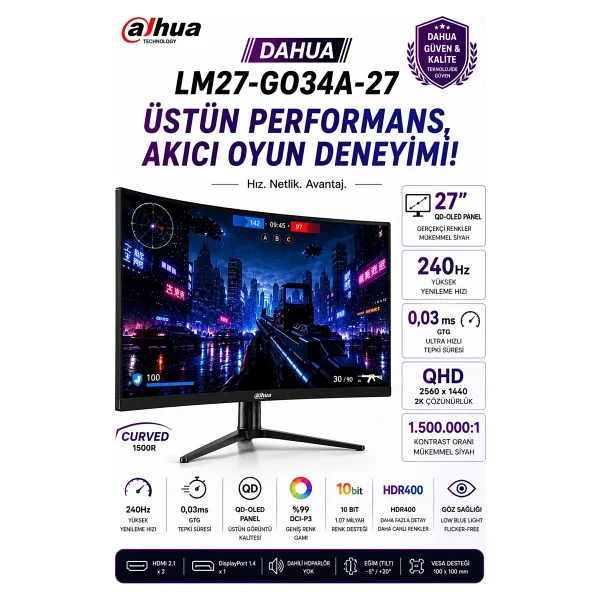 Dahua LM27-GO34A 26.5" 0.03 ms 2K Pivot 240 Hz OLED Oyuncu Monitörü - Görsel 5