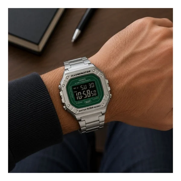 Casio Standart W-218HD-3AVDF Çelik Kordon Yeşil Erkek Kol Saati - Görsel 3
