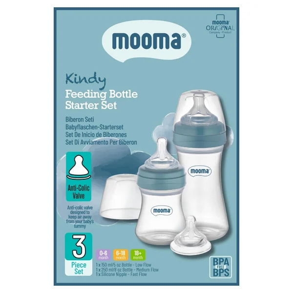 Mooma Kindy Antikolik 150 ml, 250 ml PP Biberon Başlangıç Seti, Mavi - Görsel 6