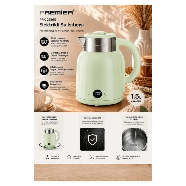 Premier PRK 2516E 1.5 lt Yeşil 2200 W Kettle - Görsel 2