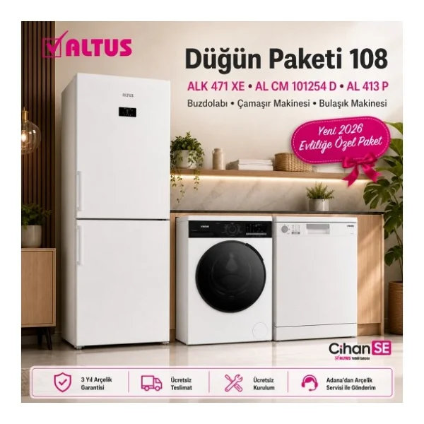 Altus Düğün Paketi 108 Alk 471 Xe Buzdolabı + Al cm 101254 D Çamaşır Makinesi + Al 413 P Bulaşık Makinesi - Görsel 5