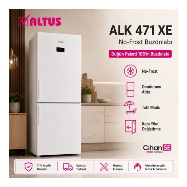 Altus Düğün Paketi 108 Alk 471 Xe Buzdolabı + Al cm 101254 D Çamaşır Makinesi + Al 413 P Bulaşık Makinesi - Görsel 2