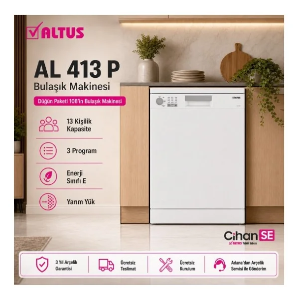 Altus Düğün Paketi 108 Alk 471 Xe Buzdolabı + Al cm 101254 D Çamaşır Makinesi + Al 413 P Bulaşık Makinesi - Görsel 4