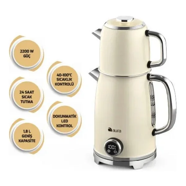 Aura Retro AU1001K 1850 W Krem Çay Makinesi - Görsel 5