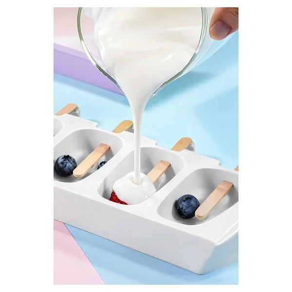 omilife Silikon Dondurma Kalıbı 4lü Magnum Kalıp 50 Ahşap Çubuk Ev Tipi Dondurma Yapma Seti - Görsel 3