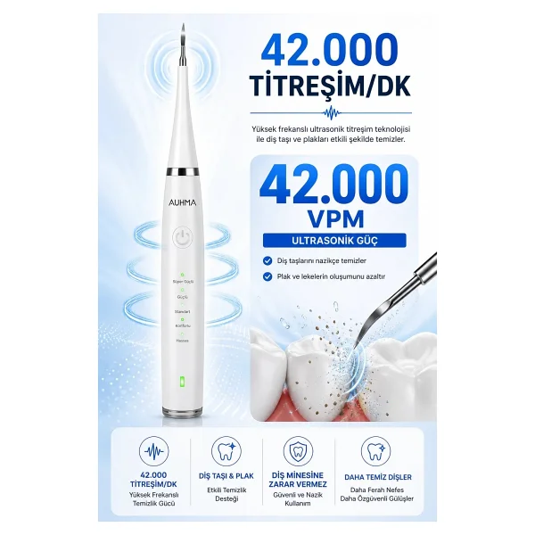 Robeve Auhma AMF14 Ultrasonik Diş Temizleme Cihazı Elektrikli Diş Fırçası Seti 42.000 Titreşim/dk 5 Akıllı Mod Ipx8 Su Geçirmez Diş Taşı Temizleyici, Plak Temizleyici, Ağız Aynalı 5 Başlıkllı - Be - Görsel 4
