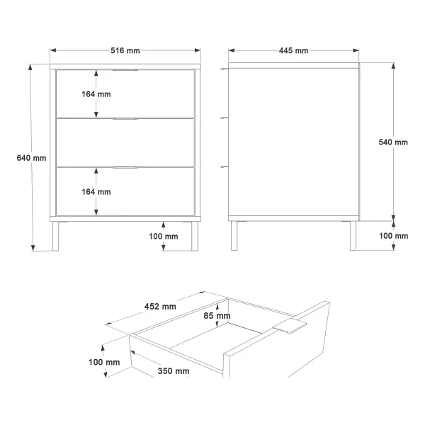 Robin Home Nexus 52X45 cm 3 Çekmeceli Ofis Keson Komodin Metal Ayaklı Sepet-Kumsal-Antrasit - Kahverengi - Görsel 4