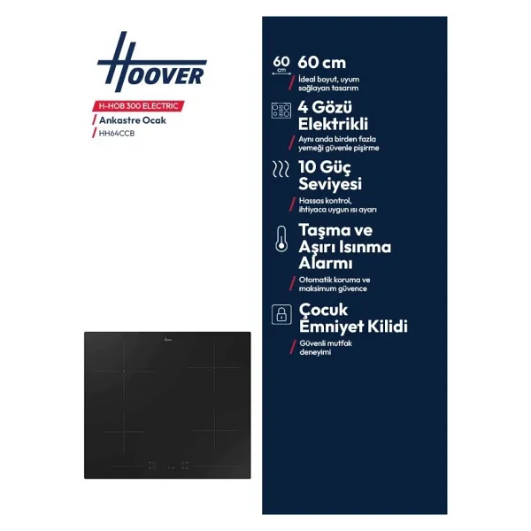 Hoover HH 64 CCB Siyah Cam Elektrikli Ankastre Ocak - Görsel 4