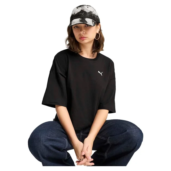 Puma Wardrobe Essential 629743-01 Siyah Kısa Kollu Bisiklet Yaka Kadın Oversize Tişört - Görsel 6