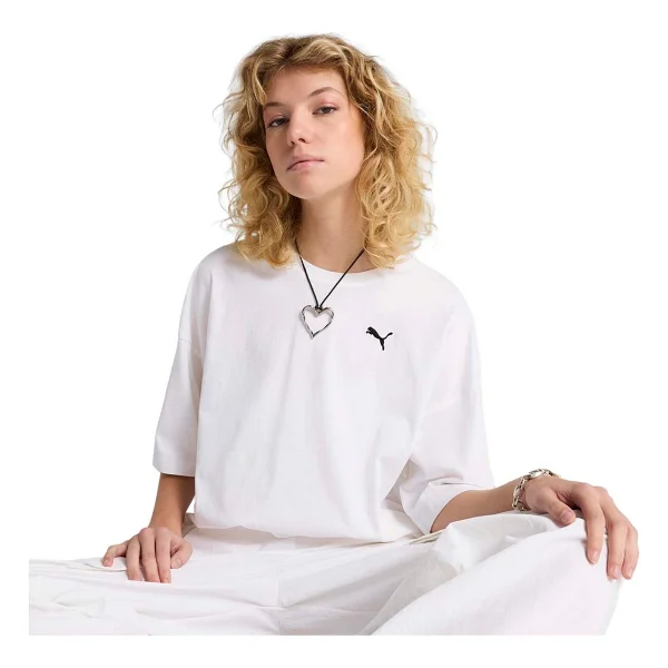 Puma Wardrobe Essential 629743-02 Beyaz Kısa Kollu Bisiklet Yaka Kadın Oversize Tişört - Görsel 6