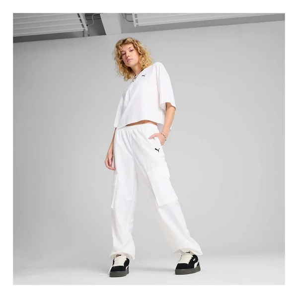 Puma Wardrobe Essential 629743-02 Beyaz Kısa Kollu Bisiklet Yaka Kadın Oversize Tişört - Görsel 8