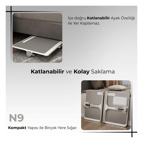 Ofis Fix Yükseklik ve Açı Ayarlı Laptop Sehpası Katlanır Çalışma Masası Çok Fonksiyonlu Yatak Sehpası N9 Gri - 60x40 - Görsel 5