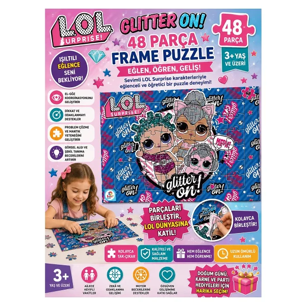 Laço Kids Lol Surprise Glitter On 48 Parça Frame Puzzle LOL7597 - Görsel 3