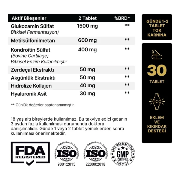 Anocin Glukozamin 1500 mg Msm Kondroitin Glucosamine Collagen Complex 30 Tablet - Görsel 3