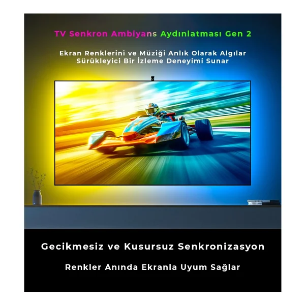 İdragon Tv Sync Rgbıc Ambilight LED Tv Arka Aydınlatma, 3.8 Metre, Mobil Uygulama ve Kumanda Kontrollü, Müzik Senkronizasyonlu, 55-65 Inç Tv Uyumlu DX23014 - Görsel 2