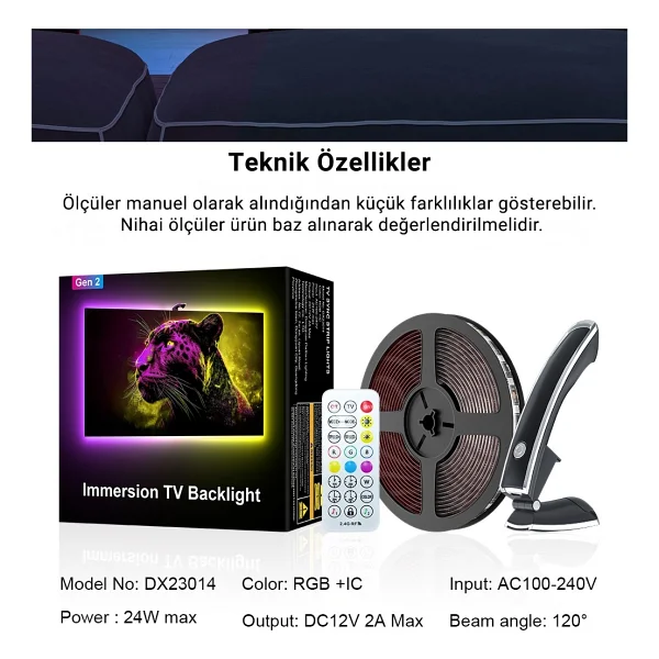 İdragon Tv Sync Rgbıc Ambilight LED Tv Arka Aydınlatma, 3.8 Metre, Mobil Uygulama ve Kumanda Kontrollü, Müzik Senkronizasyonlu, 55-65 Inç Tv Uyumlu DX23014 - Görsel 5