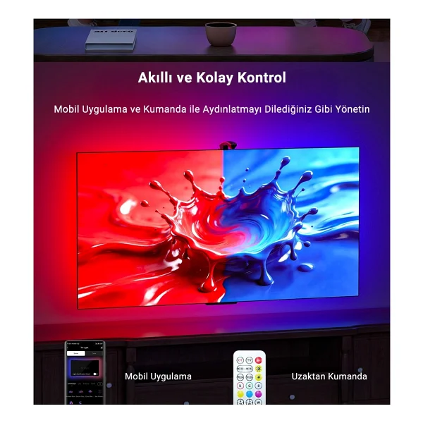 İdragon Tv Sync Rgbıc Ambilight LED Tv Arka Aydınlatma, 3.8 Metre, Mobil Uygulama ve Kumanda Kontrollü, Müzik Senkronizasyonlu, 55-65 Inç Tv Uyumlu DX23014 - Görsel 7