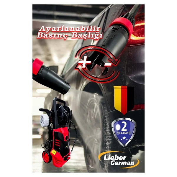 Lieber German Teknoloji LG205 Elektrikli Yüksek Basınçlı 205 Bar/Psi Bahçe Oto Yıkama Makinesi Bakım Seti Hediye - Görsel 3