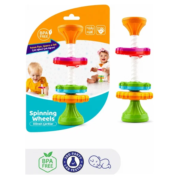 CKM Silikon Eğitici Zeka Oyuncağı Dönen Çarklar Mama Sandalyesi/oyuncak + Pipet Hediye - Sarı - Mor - Turuncu - Yeşil - 10 x 25 x 10 cm - Görsel 2