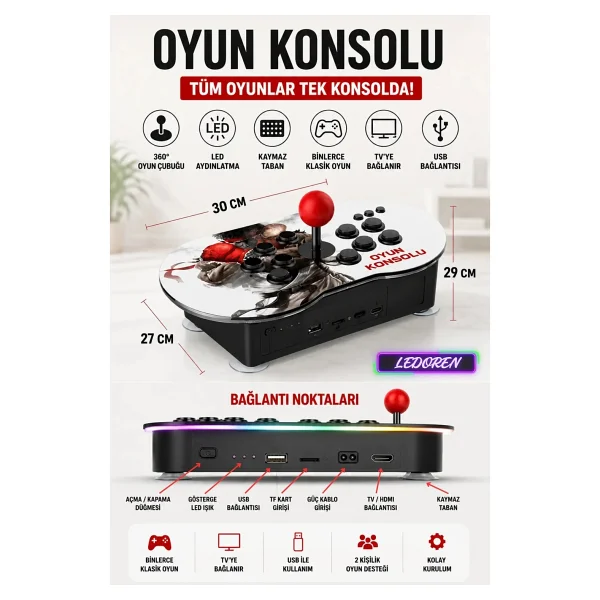L'eDoren MT9 HD Nostalji Retro Atari Konsolu 10000 Oyunlu Çift Kişilik Kablosuz Joystick PS1 Arcade - Görsel 2