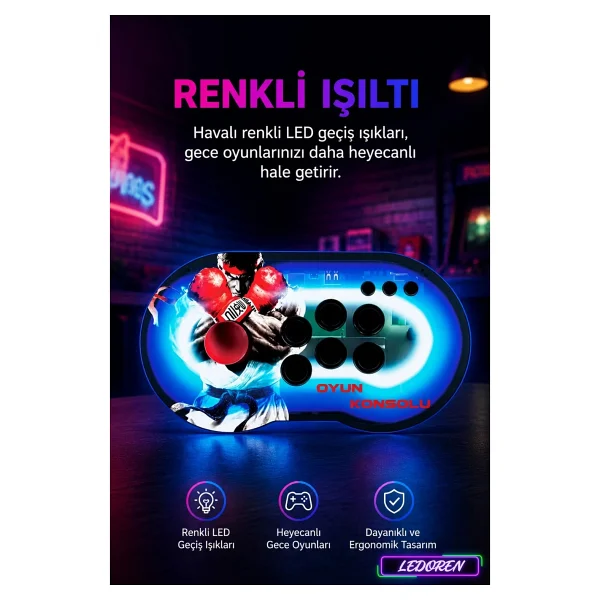 L'eDoren MT9 HD Nostalji Retro Atari Konsolu 10000 Oyunlu Çift Kişilik Kablosuz Joystick PS1 Arcade - Görsel 3