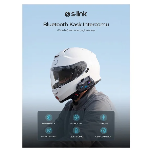 S-Link Spark Bluetooth 5.4V Kask Kulaklık Su Geçirmez Intercom - Görsel 2
