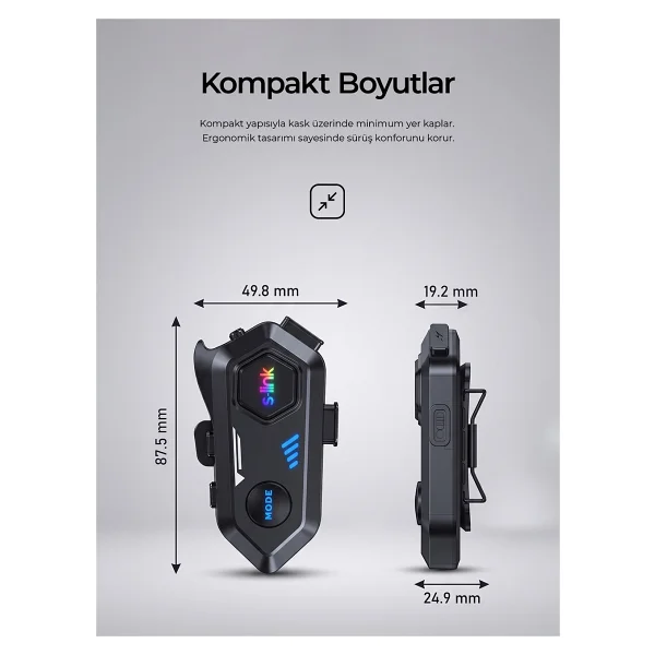 S-Link Spark Bluetooth 5.4V Kask Kulaklık Su Geçirmez Intercom - Görsel 8