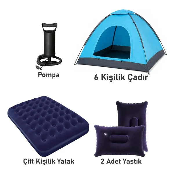 Black Island 6 Kişilik Çadır Seti: Çift Kişilik Yatak, Kamp Duşu ve Yastıklar ile Tam Donanım - Görsel 7
