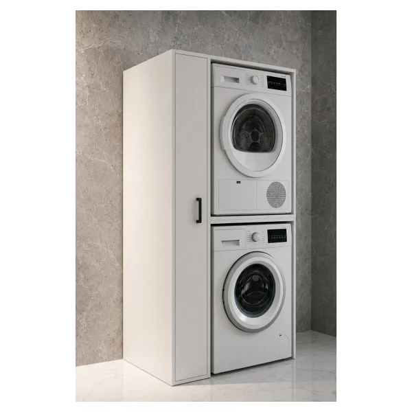 Rudu Sera Çamaşır ve Kurutma Makinesi Dolabı, Banyo Dolabı 92X65X184 cm 1 Kapaklı 5 Raflı-Beyaz - Görsel 4