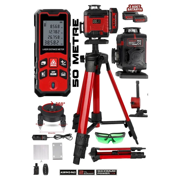 Assur Lazer Metre + 360° 16 Köşe Otomatik Hizalama Tripod'lu Lazer Metre Hizalama - Görsel 2