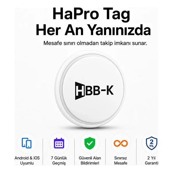 HBB-K Hapro Tag Ios & Android Uyumlu Airtag Akıllı Takip Cihazı(Siyah) - Görsel 10