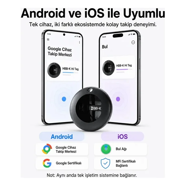 HBB-K Android Uyumlu Tag Google Sertifikalı Takip Cihazı - Android Uyumludur - Siyah - Görsel 2
