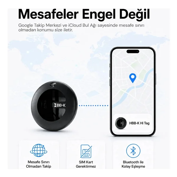 HBB-K Android Uyumlu Tag Google Sertifikalı Takip Cihazı - Android Uyumludur - Siyah - Görsel 3