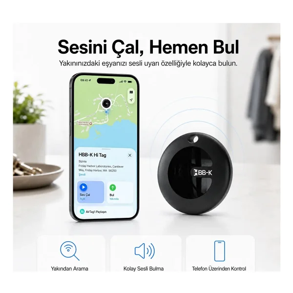 HBB-K Android Uyumlu Tag Google Sertifikalı Takip Cihazı - Android Uyumludur - Siyah - Görsel 4
