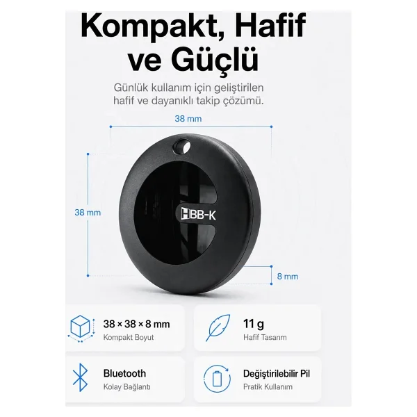 HBB-K Android Uyumlu Tag Google Sertifikalı Takip Cihazı - Android Uyumludur - Siyah - Görsel 5