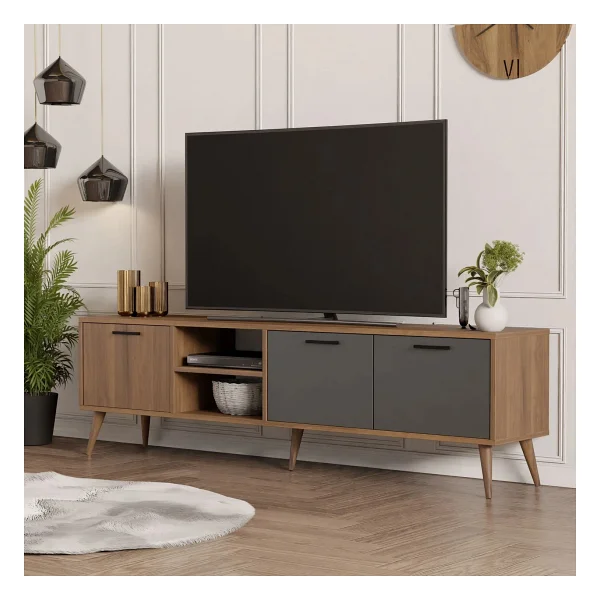 1581 Exxen 180 CM (Ahşap Ayaklı) TV Ünitesi Hat-Antrasit - Görsel 8