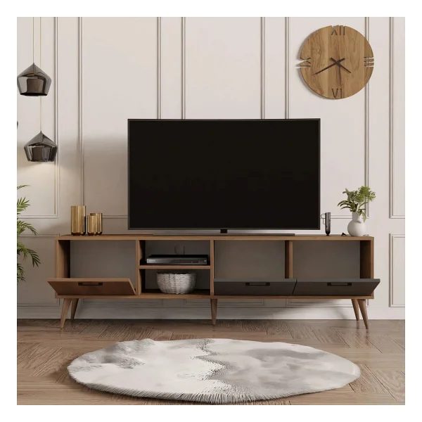 1581 Exxen 180 CM (Ahşap Ayaklı) TV Ünitesi Hat-Antrasit - Görsel 3