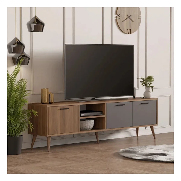1581 Exxen 180 CM (Ahşap Ayaklı) TV Ünitesi Hat-Antrasit - Görsel 4