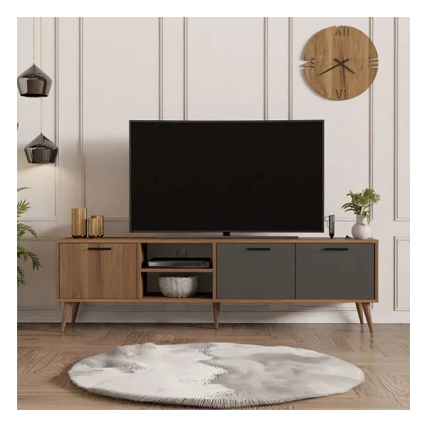 1581 Exxen 180 CM (Ahşap Ayaklı) TV Ünitesi Hat-Antrasit - Görsel 5