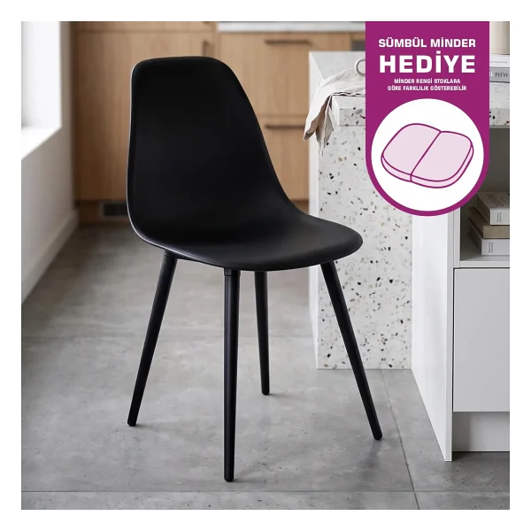 Vilinze Eames Siyah Ahşap Ayak Plastik Beyaz Sandalye - Görsel 8