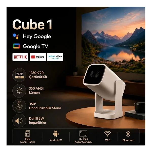 Wanbo Cube 1 350 Lümen HD Wi-Fi Android Taşınabilir Projeksiyon Cihazı - Görsel 9