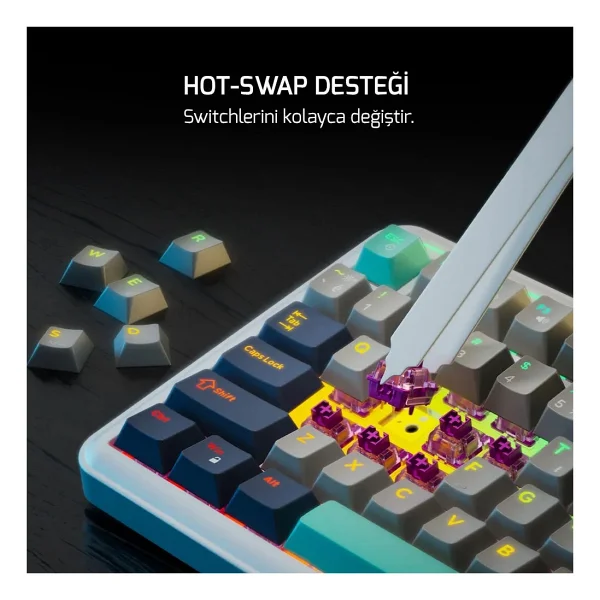 Gamepower Zoom Beyaz RGB TKL Custom Switch Kablolu Mekanik Oyuncu Klavyesi - Görsel 4