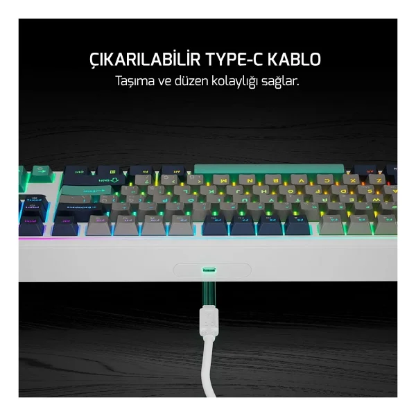 Gamepower Zoom Beyaz RGB TKL Custom Switch Kablolu Mekanik Oyuncu Klavyesi - Görsel 7